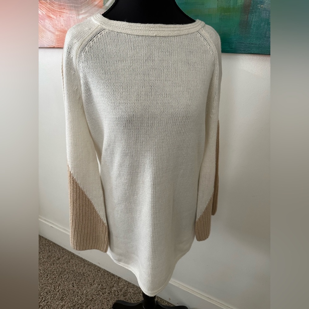Chico’s New Cream Pullover Cashmere Blend Sweater Gold Bell Sleeves Size Small
